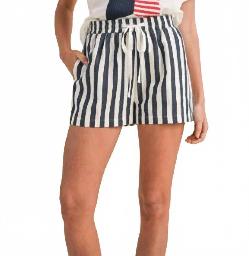 NEW ANNIEWEAR striped cotton twill mini shorts in navy